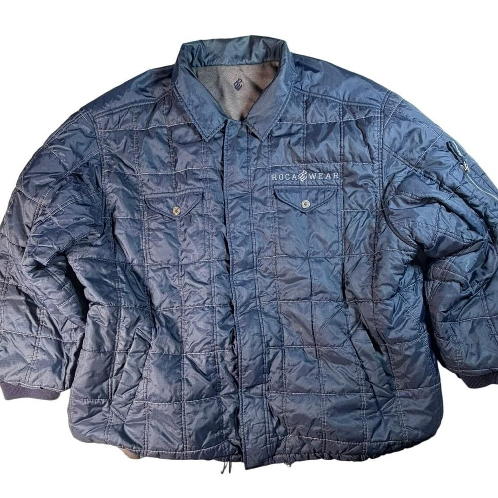 Rocawear Reversible Jacket Mens XL Blue Quilted Nylon Y2K Streetwear Hip Hop